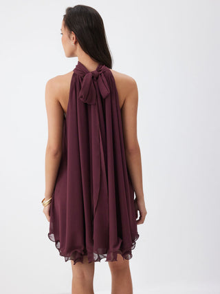 Chiffon Cowl Neck Cut Out Oversized Babydoll Mini Dress