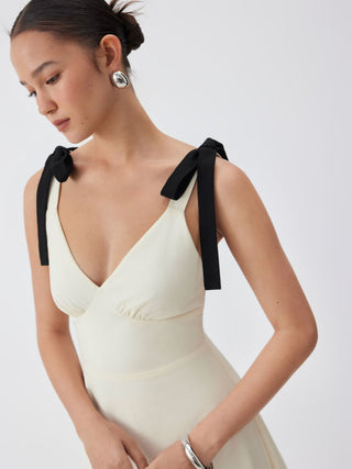 Linen-blend Sweetheart Neck Bowknot Lace-up A-line Maxi Dress
