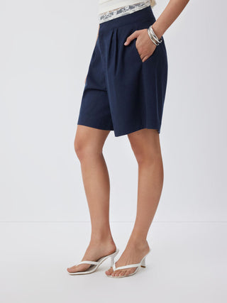 Linen-blend Mid Rise Oversized Shorts
