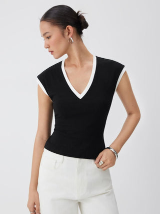 Cotton-blend Colorblock V-neck Tank Top