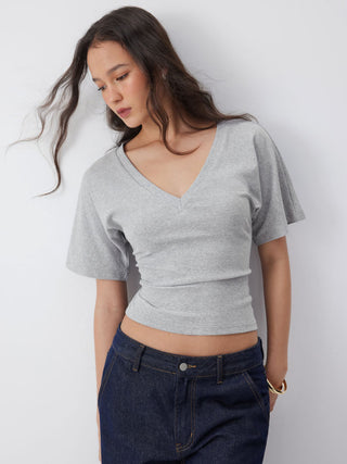 Cotton-blend High Stretch V-neck Short Sleeve Tee
