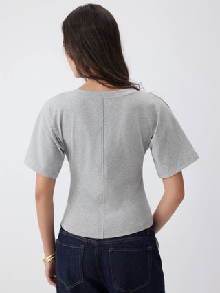 Cotton-blend High Stretch V-neck Short Sleeve Tee