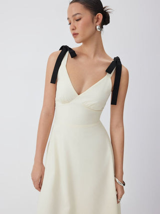 Linen-blend Sweetheart Neck Bowknot Lace-up A-line Maxi Dress