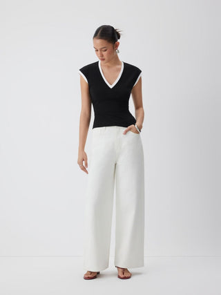 Cotton-blend Colorblock V-neck Tank Top
