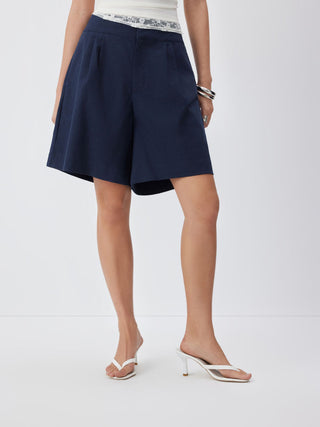 Linen-blend Mid Rise Oversized Shorts