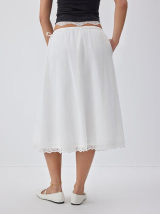 Chiffon Cotton-blend Mid Rise Lace Trim A-line Maxi Skirt For Daily Casual Vacation