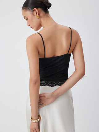 Lace V-neck Scallop Trim Ruched Cami Top