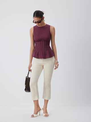 Cotton Ruched Peplum Tank Blouse