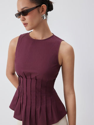 Cotton Ruched Peplum Tank Blouse