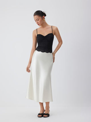 Lace V-neck Scallop Trim Ruched Cami Top