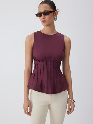 Cotton Ruched Peplum Tank Blouse