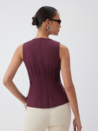 Cotton Ruched Peplum Tank Blouse