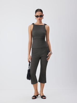 Textured Boat Neck Knotted Ruched Top & Mid Rise Capri Pants Set