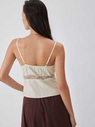 Lace Trim V-Neck Slim Cami Blouse