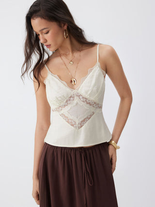 Lace Trim V-Neck Slim Cami Blouse