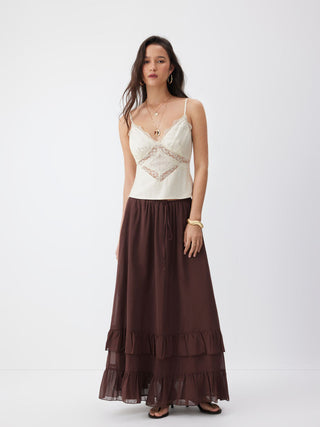 Lace Trim V-Neck Slim Cami Blouse