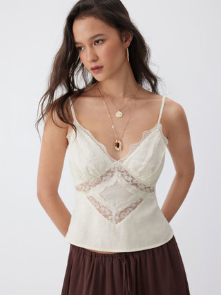 Lace Trim V-Neck Slim Cami Blouse