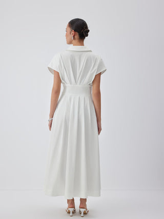 Short Sleeve Draped Pocket Flared Maxi Dress