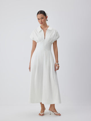Short Sleeve Draped Pocket Flared Maxi Dress