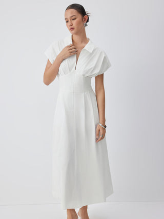 Short Sleeve Draped Pocket Flared Maxi Dress