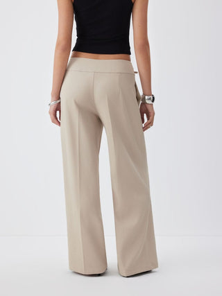 Low Rise Side Tie Metal Detail Straight Leg Trousers
