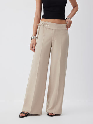 Low Rise Side Tie Metal Detail Straight Leg Trousers