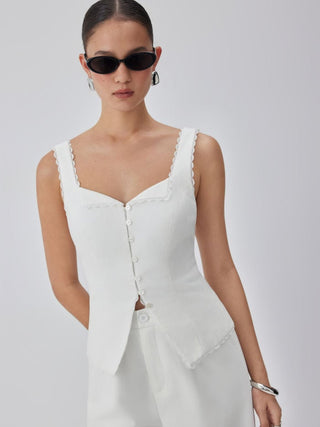 Linen-blend Linen-blend Lace Panel Mid Rise Wide Leg Jumpsuit For Daily Casual Vacation