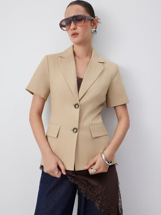 Linen-blend Linen-blend Short Sleeve Blazer For Daily Casual Work