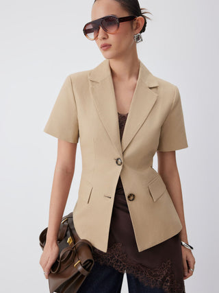 Linen-blend Linen-blend Short Sleeve Blazer For Daily Casual Work