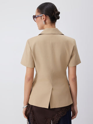 Linen-blend Linen-blend Short Sleeve Blazer For Daily Casual Work