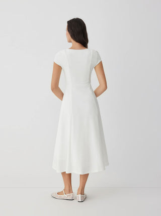 corset Knit Fabric Scoop Neck Short Sleeve Rosette Flared Maxi Dress For Daily Casual Date