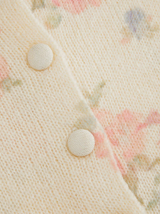 Knit Wool-blend Floral Puff Sleeve Cardigan