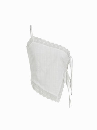 Cotton-blend Asymmetrical Embroidery Broderie Anglaise Trim Tie Side Split Cami Top
