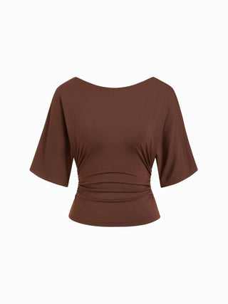 Modal Boat Neck Bell Sleeve Ruched Cowl Back Tee