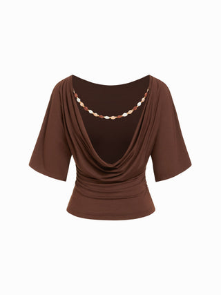 Modal Boat Neck Bell Sleeve Ruched Cowl Back Tee