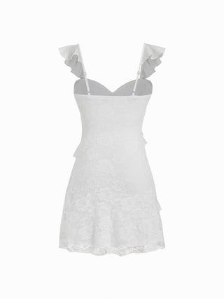 Lace Floral Sweetheart Neck Ruffle Trim Cami Mini Dress