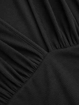 Textured V-neck Ruched Mid Rise Bell Sleeve Romper