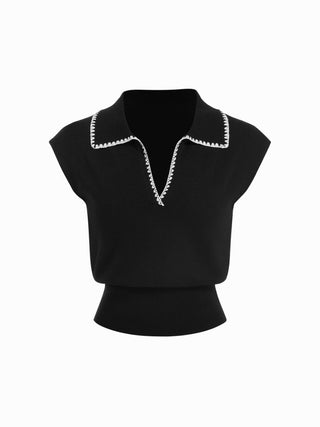 Knit Contrasting V-neck Vest