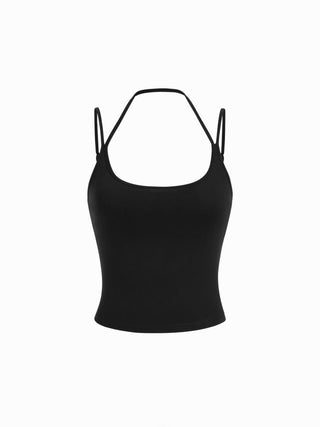 Cotton-blend Halter Neck Double Strap Cami Top