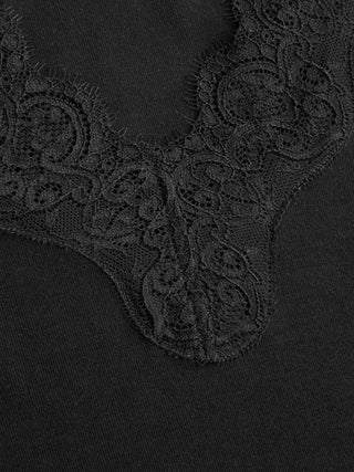 Cotton-blend V-neck Mid-length Sleeve Lace Trim Lettuce Trim Top