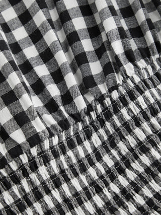 Cotton-blend Gingham Boat Neck Tie Shoulder Shirred Mid Rise Romper