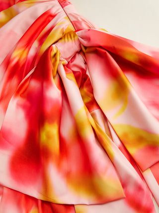 Square Neck Floral with Side Sash Midi Dress