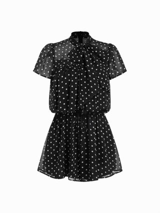 Chiffon Stand Collar Puff Sleeve Bowknot Drawstring Ruffle Romper
