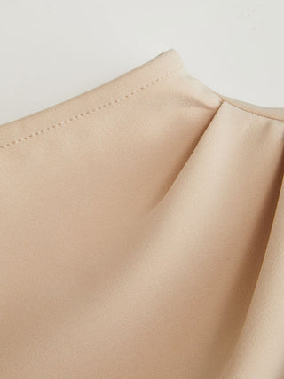 Woven Stand Collar Ruched Crop Blouse