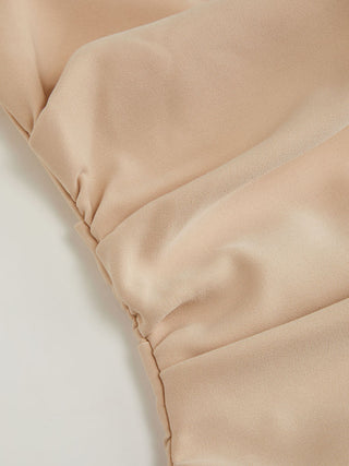 Woven Stand Collar Ruched Crop Blouse