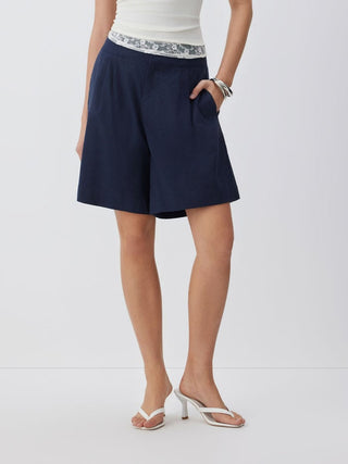 Linen-blend Mid Rise Oversized Shorts