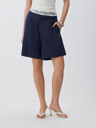 Linen-blend Mid Rise Oversized Shorts