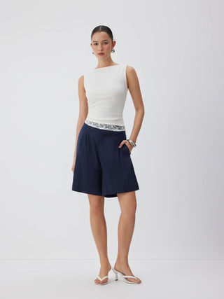 Linen-blend Mid Rise Oversized Shorts