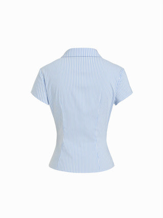 Woven Collar Stripe Short Sleeve Shirt For School