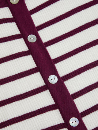Knit Fabric Knit Striped High Stretch Short Sleeve Cardigan With Pearl Buttons For Daily Casual Coffee Shop Work